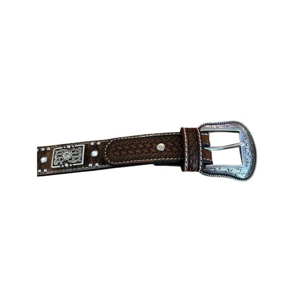 Nocona Women’s Hand Tooled Brown Leather Belt w Western Design, Size 24, 2018 - Picture 3 of 7